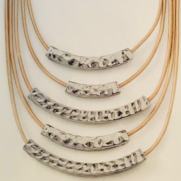 Lia Sophia Cobble Hill Necklace Multi Strand Beige Cord Silver Tone Adjustable - Picture 2 of 4